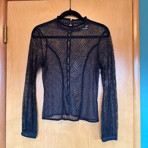 Urban Outfitters Sheer Black Lace Long-Sleeved Blouse